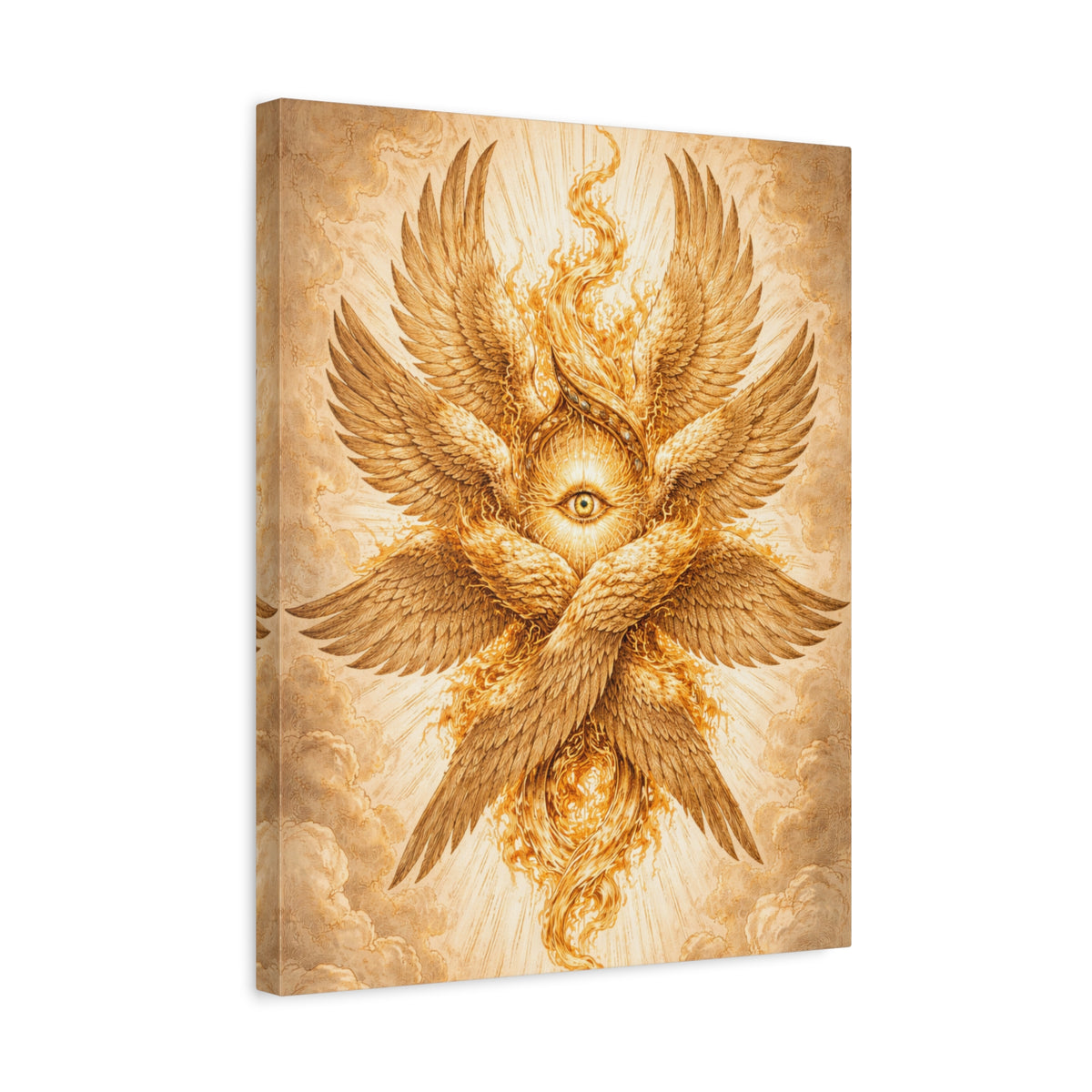 Golden Seraphim Canvas Wall Art, Celestial Christian Spiritual Home Wall Art