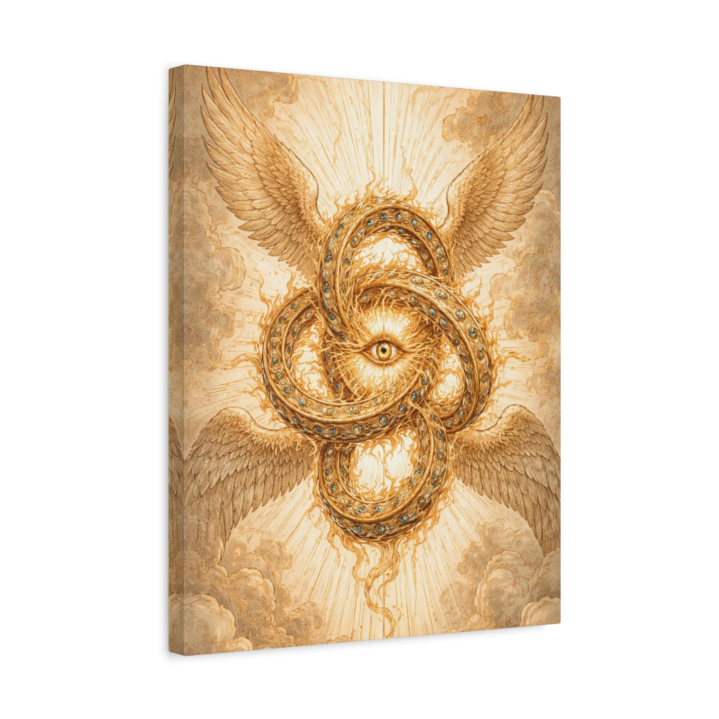 Golden Ophanim Canvas Wall Art Celestial Christian Religious Home Wall Decor