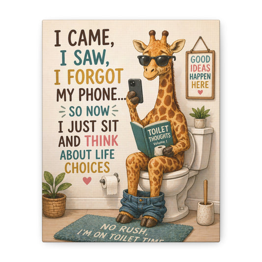 Funny Giraffe Toilet Canvas Wall Art