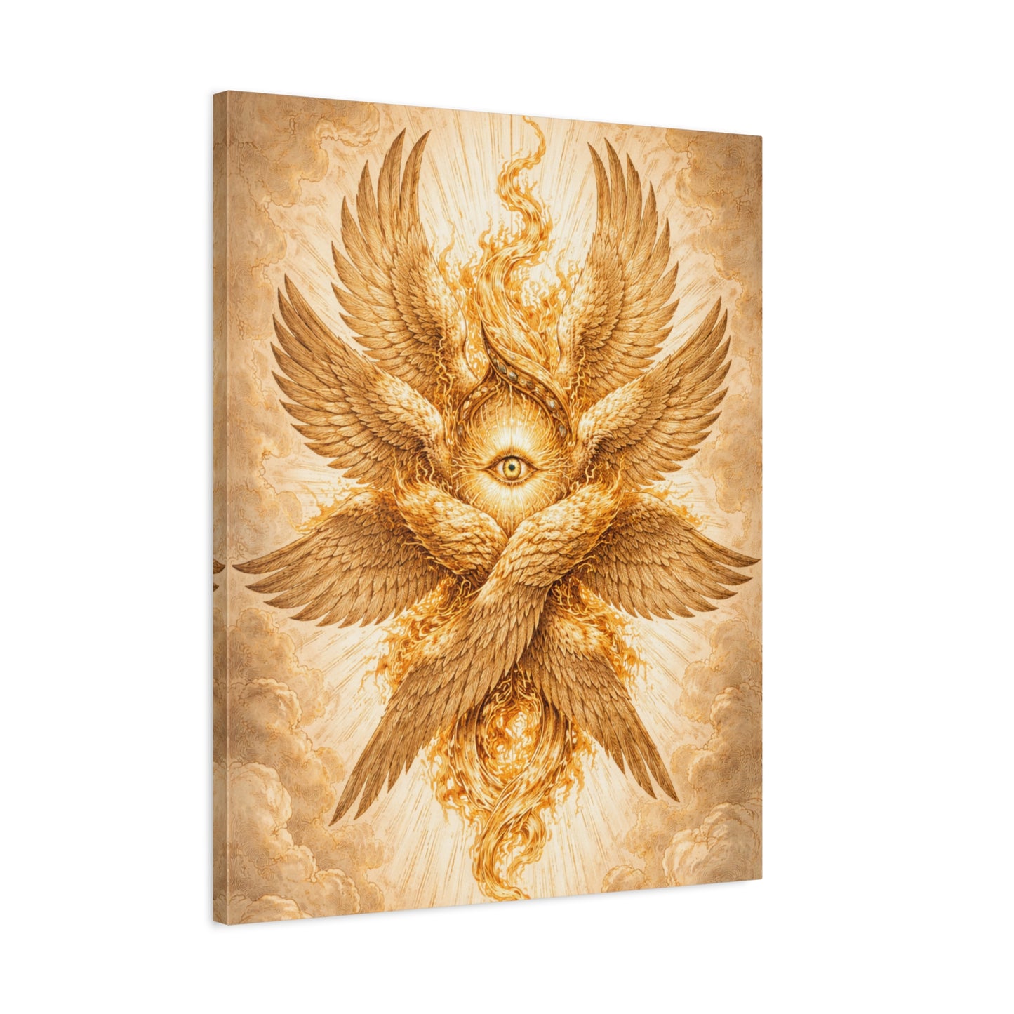 Golden Seraphim Canvas Wall Art, Celestial Christian Spiritual Home Wall Art