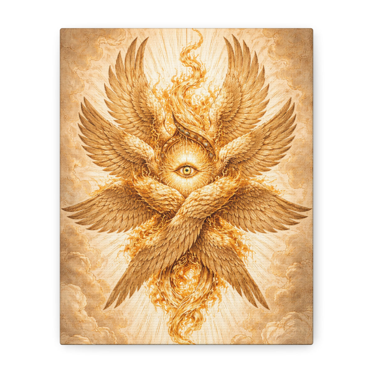 Golden Seraphim Canvas Wall Art, Celestial Christian Spiritual Home Wall Art