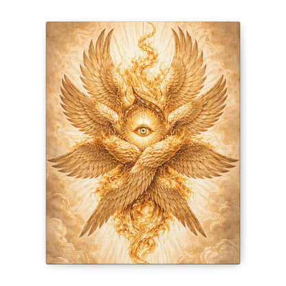 Golden Seraphim Canvas Wall Art, Celestial Christian Spiritual Home Wall Art