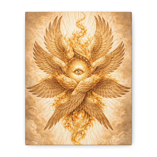 Golden Seraphim Canvas Wall Art, Celestial Christian Spiritual Home Wall Art