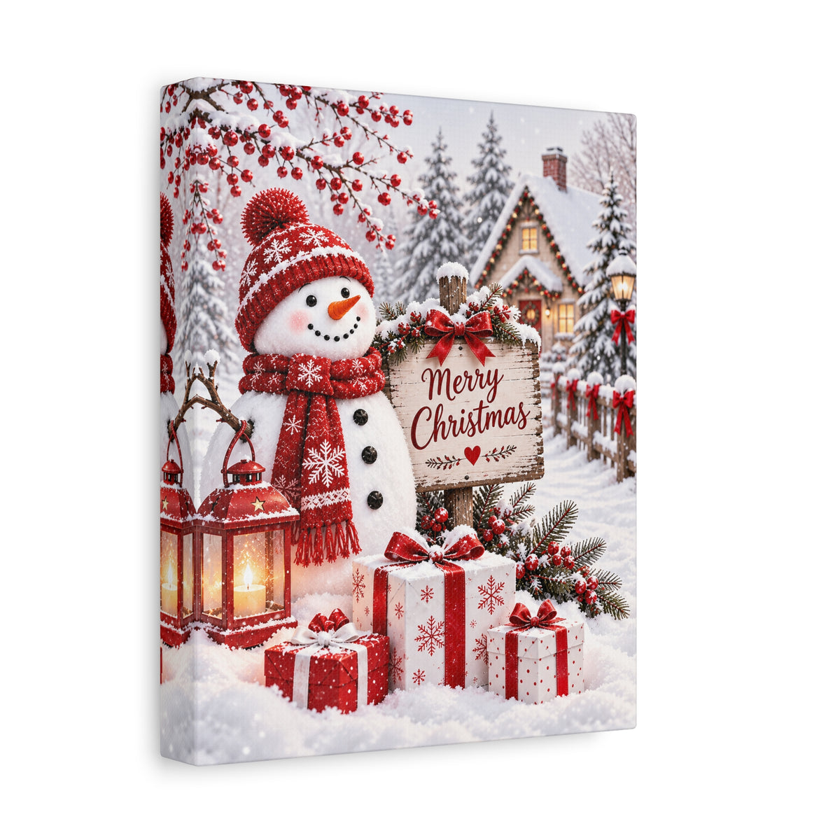 Merry Christmas Snowman Canvas Wall Art