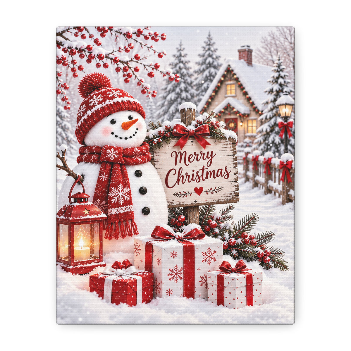 Merry Christmas Snowman Canvas Wall Art