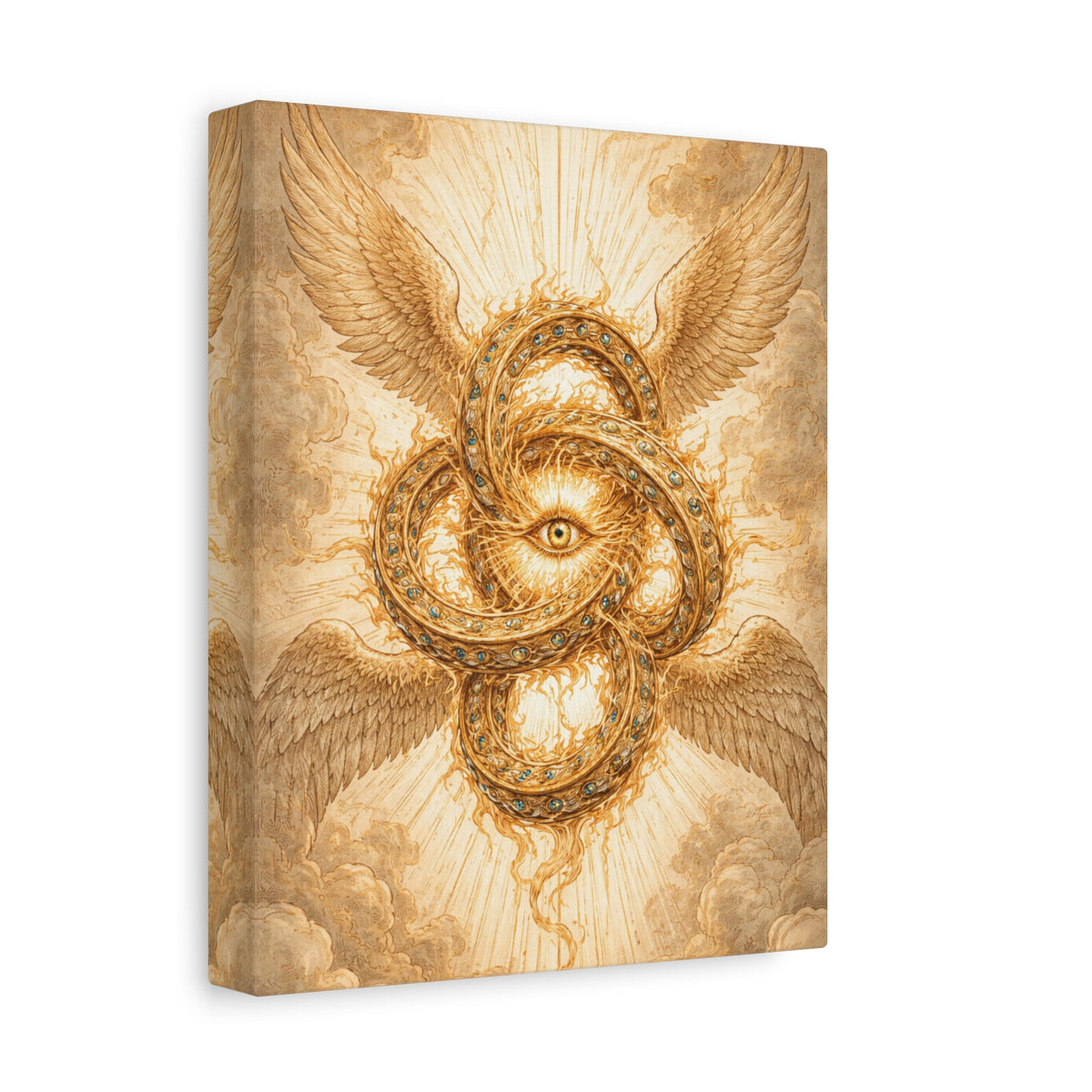 Golden Ophanim Canvas Wall Art Celestial Christian Religious Home Wall Decor