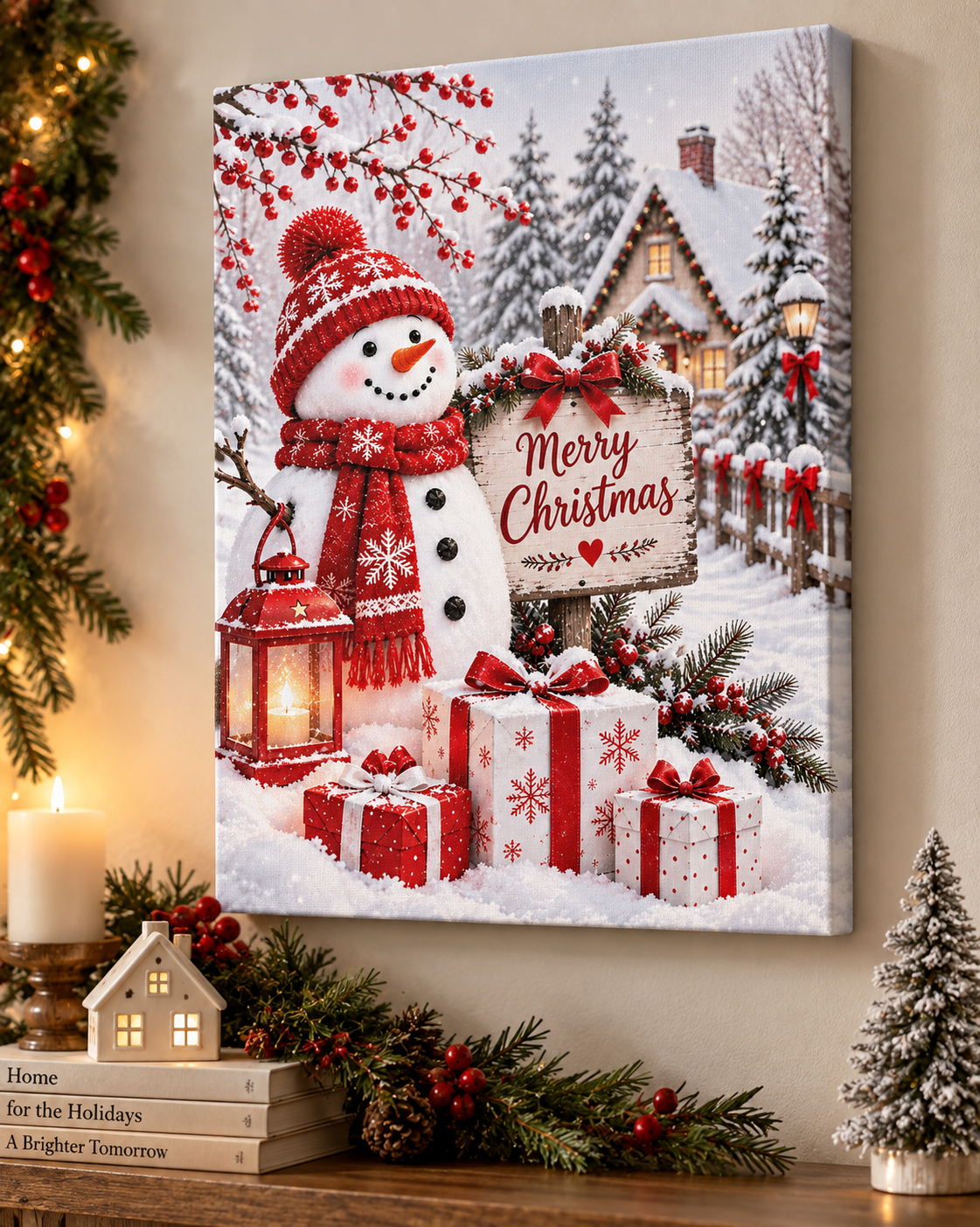 Merry Christmas Snowman Canvas Wall Art product artwork