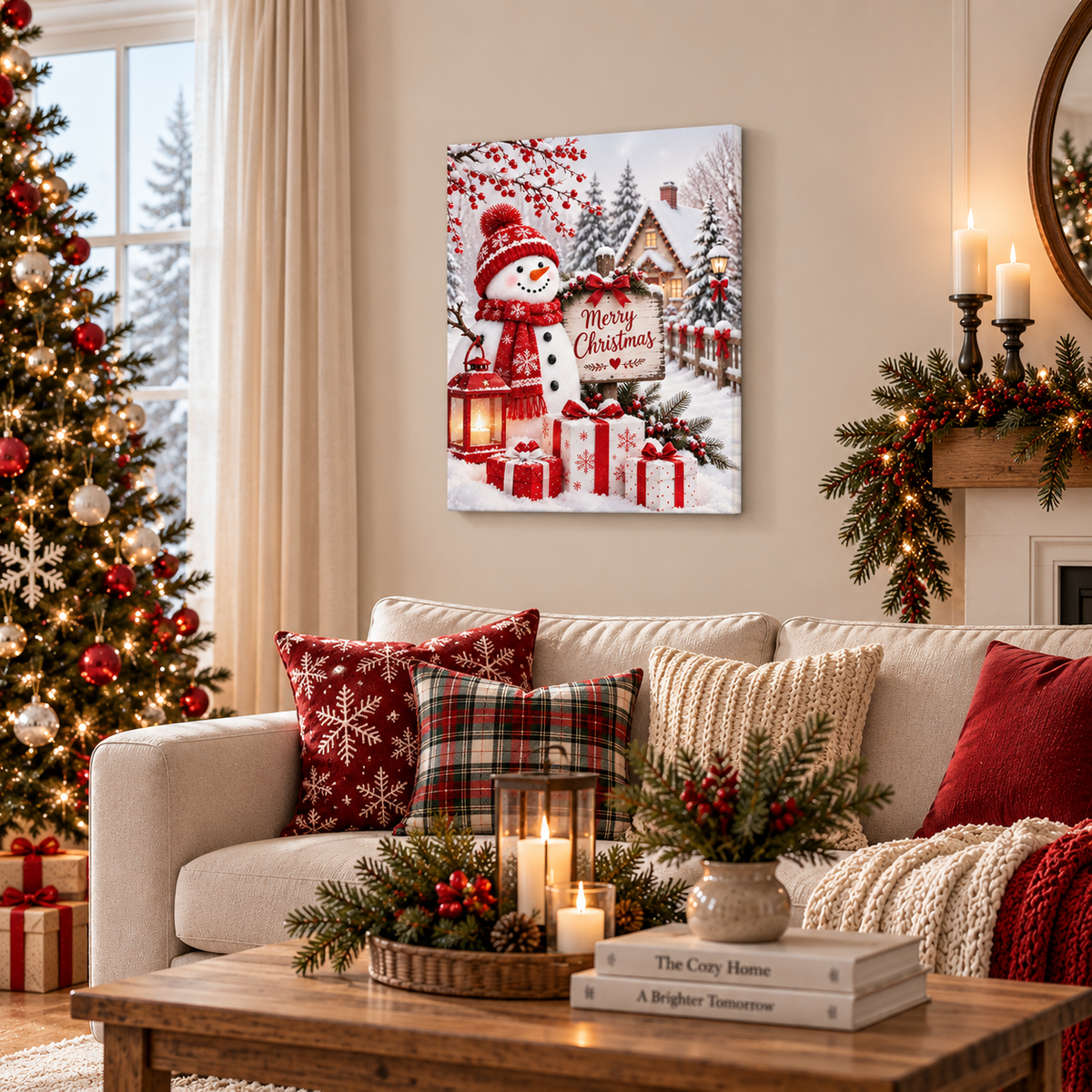 Merry Christmas Snowman Canvas Wall Art