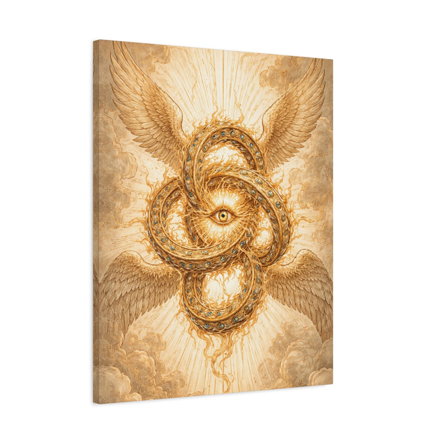 Golden Ophanim Canvas Wall Art Celestial Christian Religious Home Wall Decor
