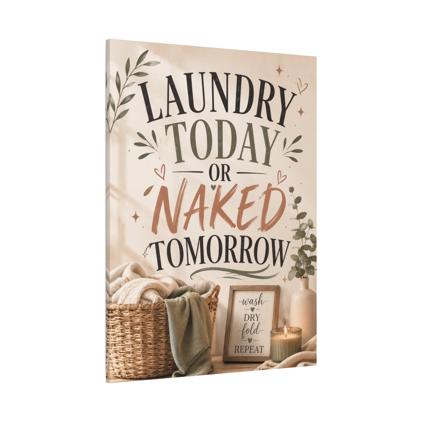 Laundry Today or Naked Tomorrow Canvas Wall Art, Funny Laundry Room Decor