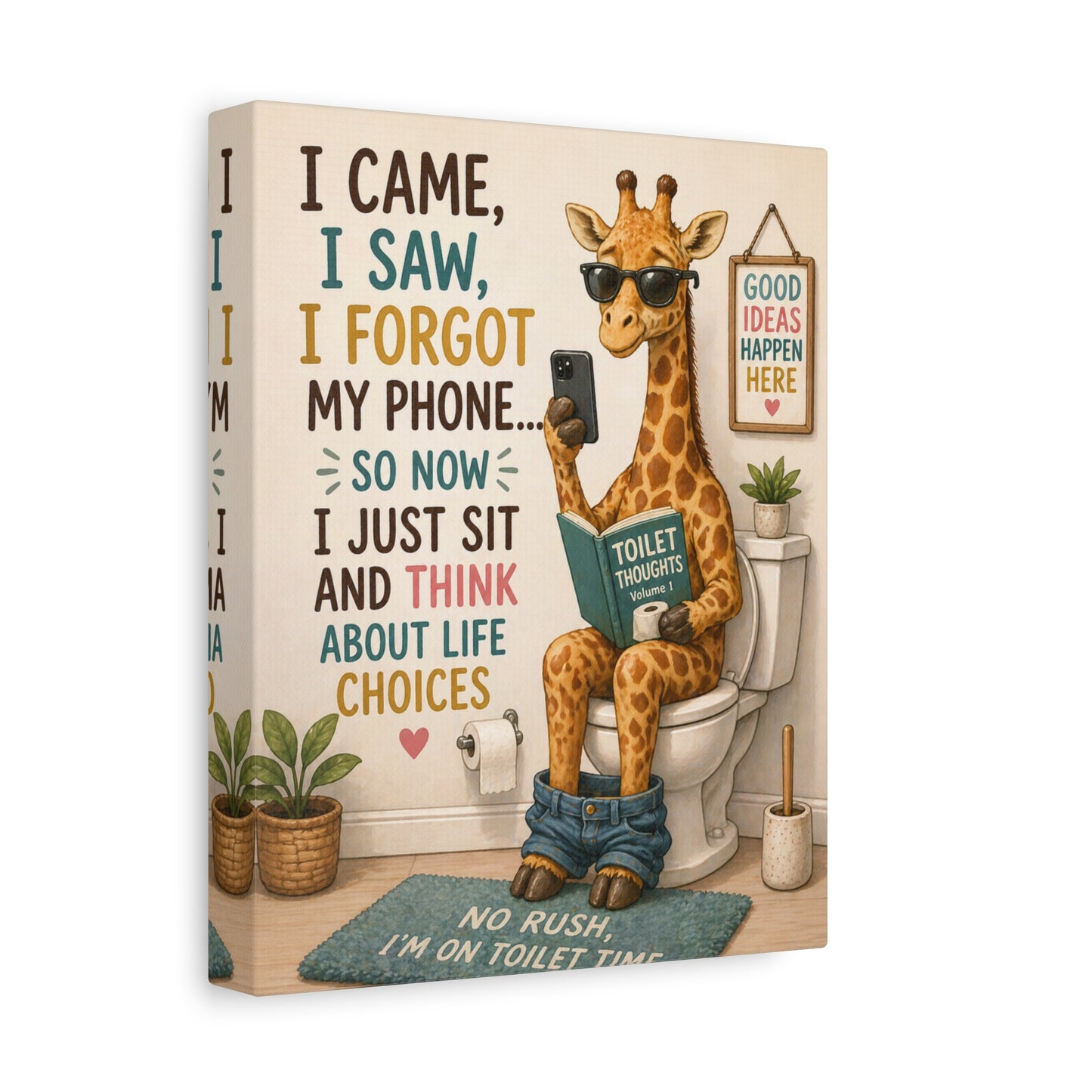 Funny Giraffe Toilet Canvas Wall Art
