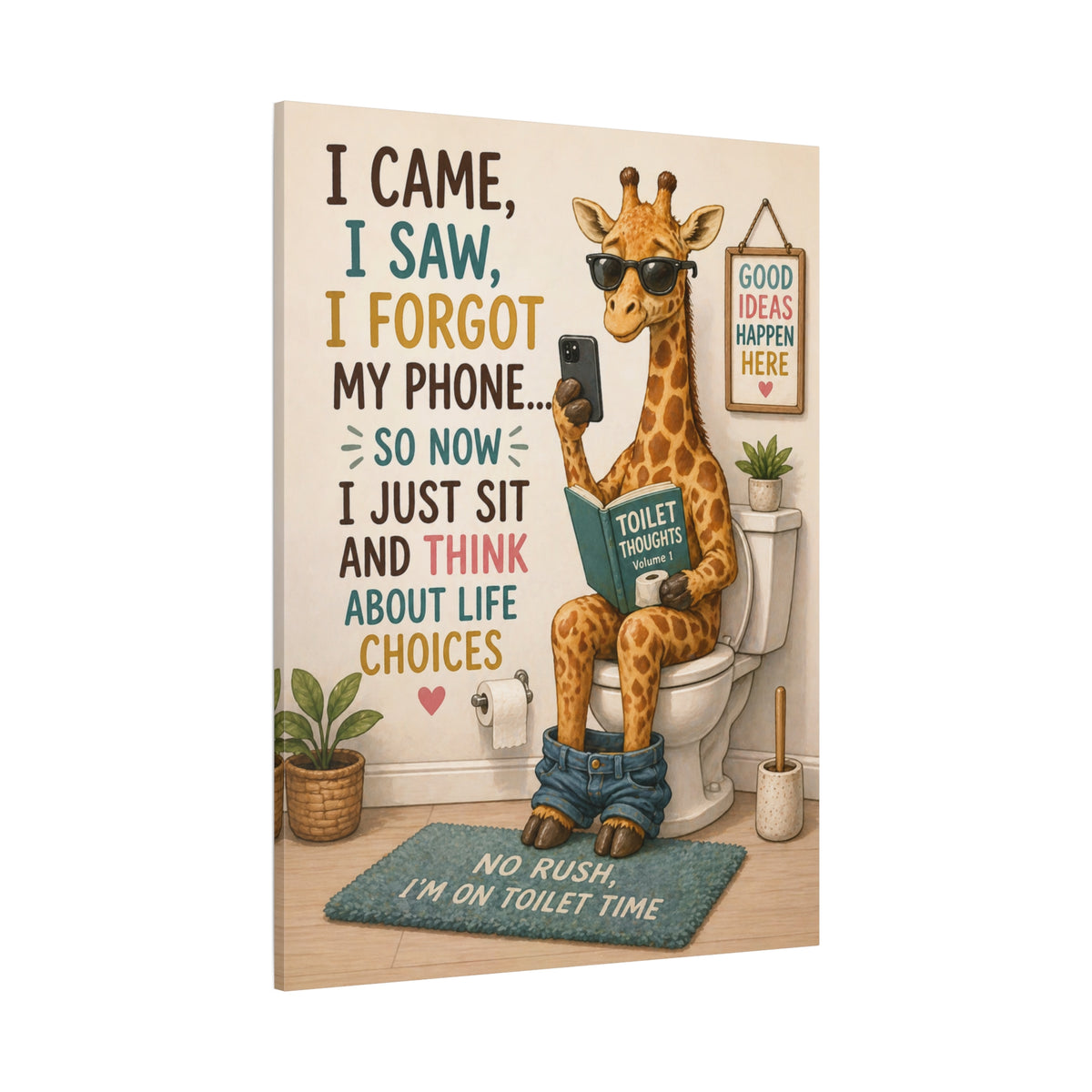 Funny Giraffe Toilet Canvas Wall Art