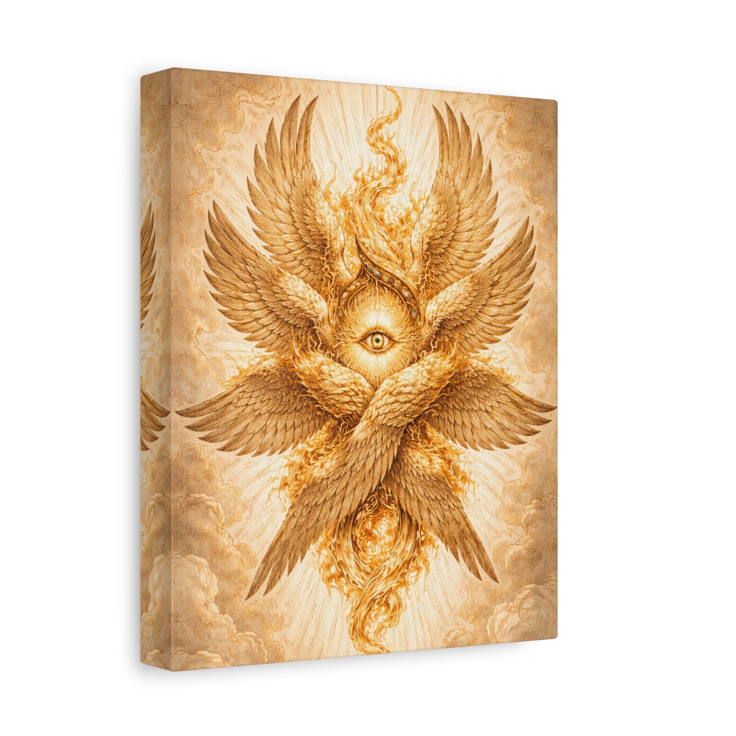 Golden Seraphim Canvas Wall Art, Celestial Christian Spiritual Home Wall Art