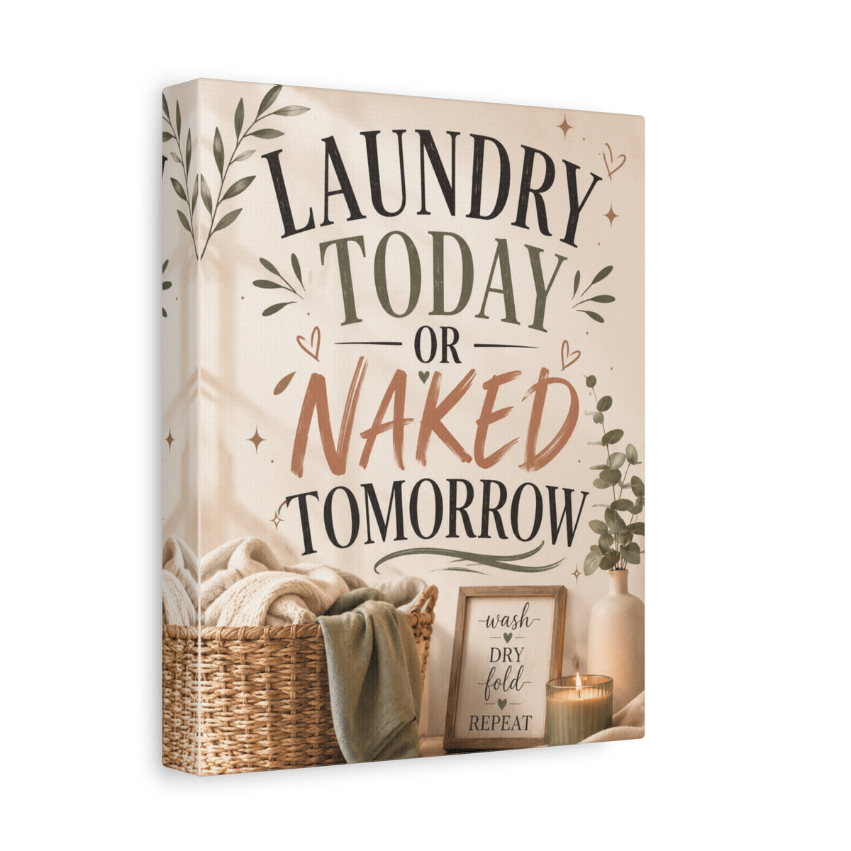 Laundry Today or Naked Tomorrow Canvas Wall Art, Funny Laundry Room Decor