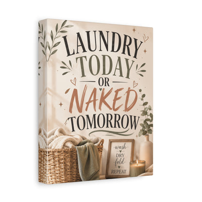 Laundry Today or Naked Tomorrow Canvas Wall Art, Funny Laundry Room Decor