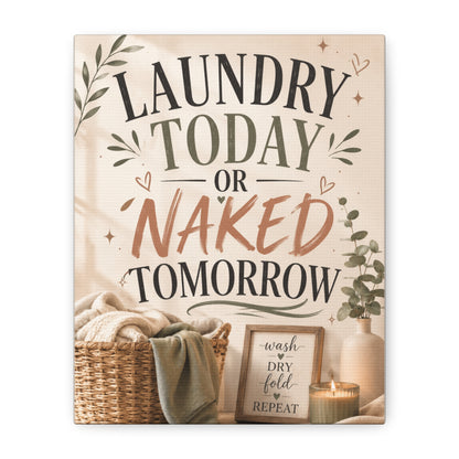 Laundry Today or Naked Tomorrow Canvas Wall Art, Funny Laundry Room Decor