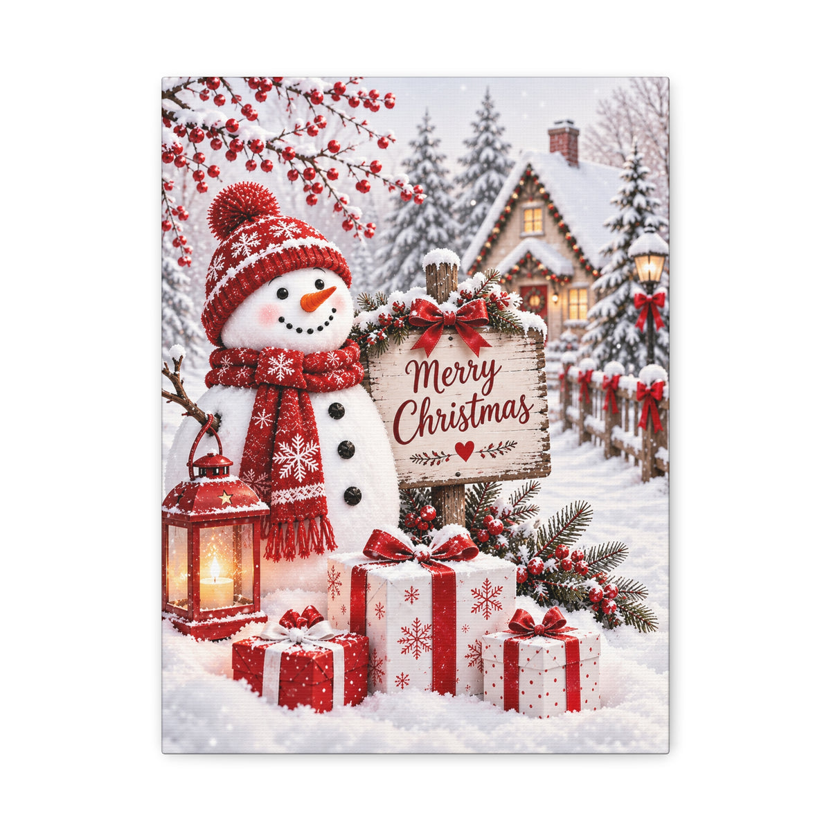 Merry Christmas Snowman Canvas Wall Art