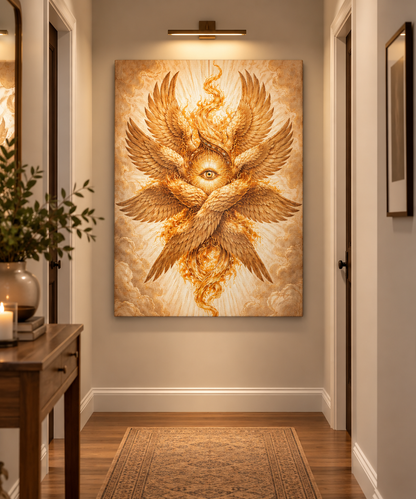 Golden Seraphim Canvas Wall Art, Celestial Christian Spiritual Home Wall Art