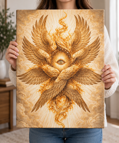 Golden Seraphim Canvas Wall Art, Celestial Christian Spiritual Home Wall Art