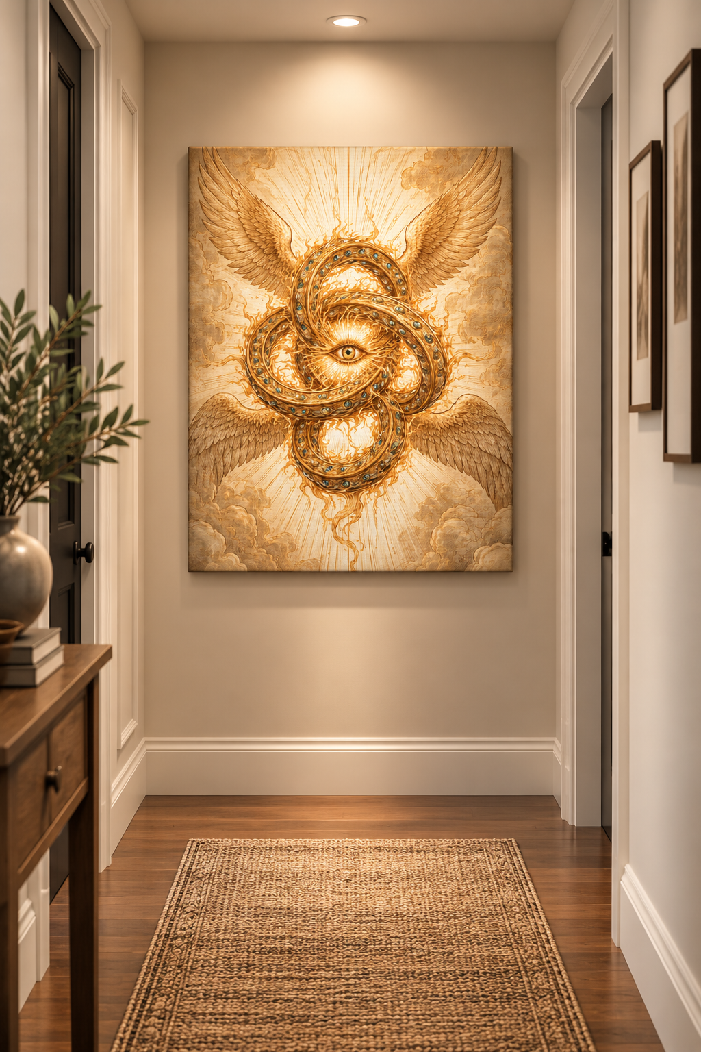 Golden Ophanim Canvas Wall Art Celestial Christian Religious Home Wall Decor