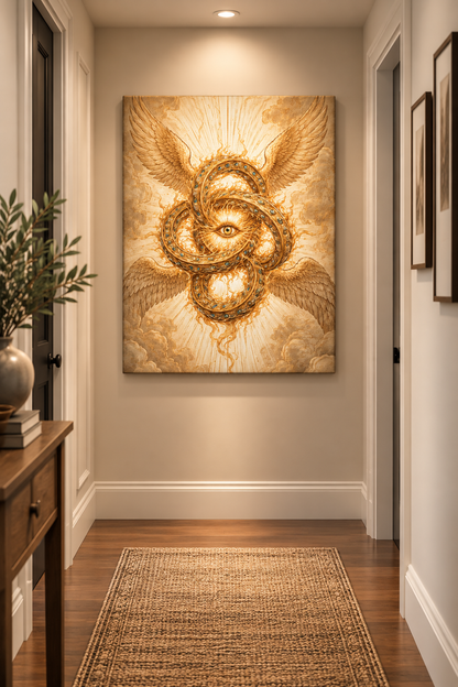 Golden Ophanim Canvas Wall Art Celestial Christian Religious Home Wall Decor