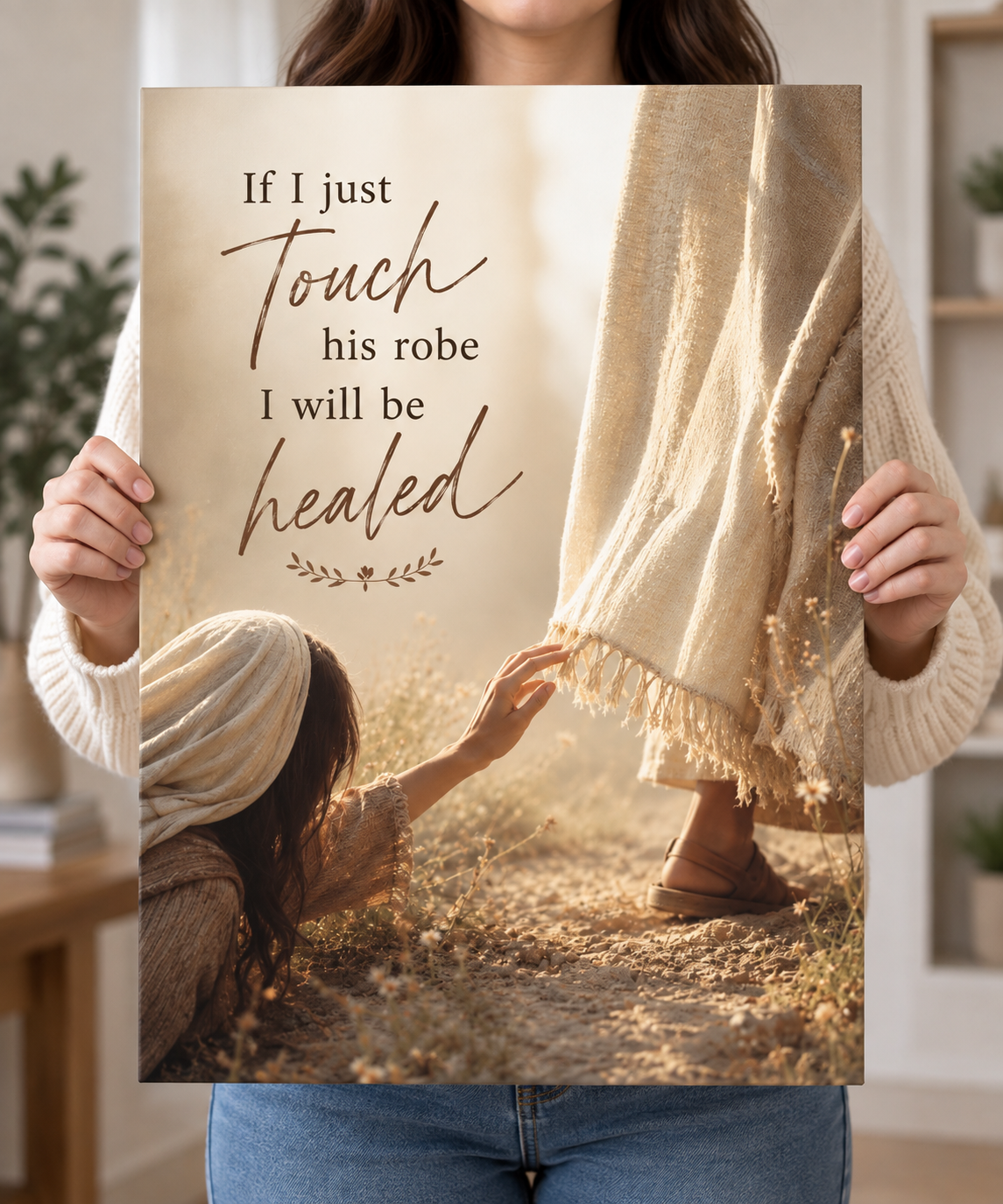 Mark 5:27–28 Bleeding Woman Touching Jesus' Hem Canvas Wall Art