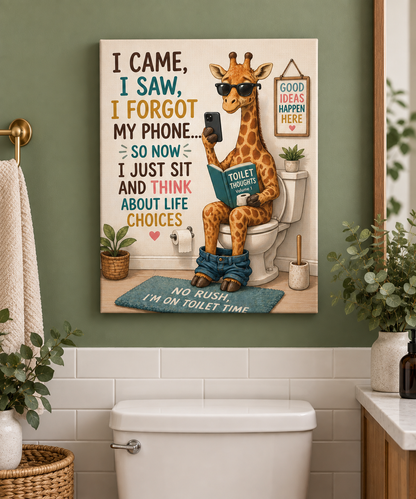 Funny Giraffe Toilet Canvas Wall Art
