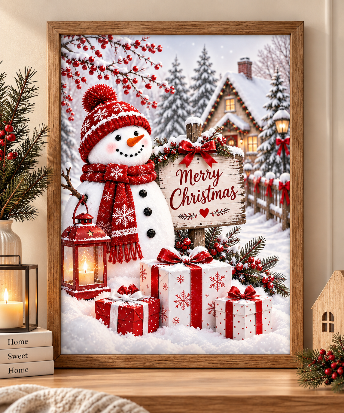 Merry Christmas Snowman Canvas Wall Art