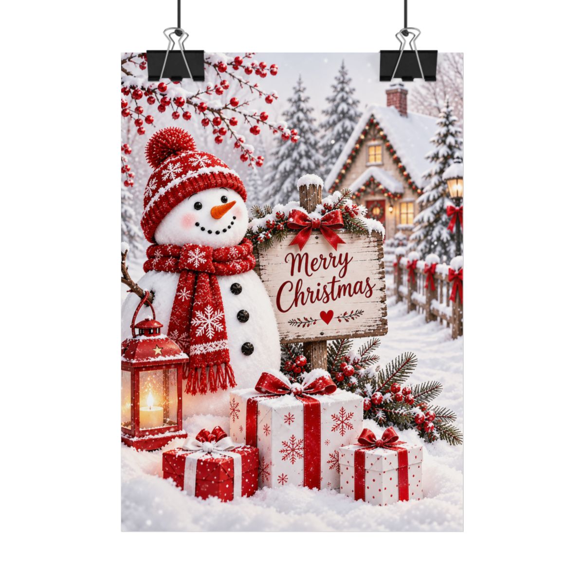 Merry Christmas Snowman Canvas Wall Art